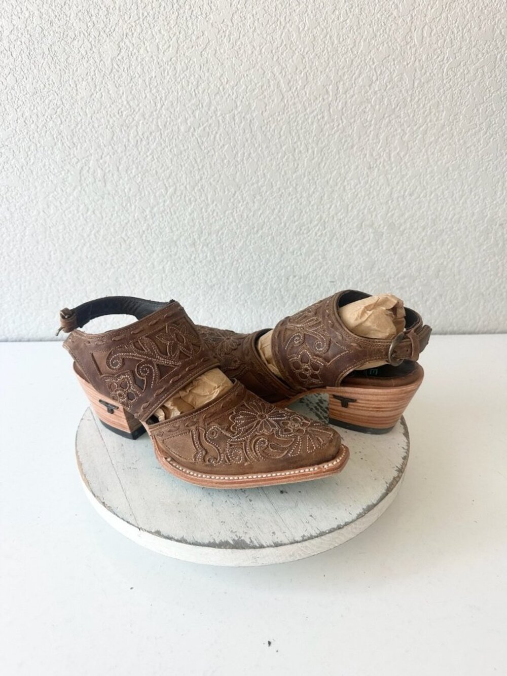 Lane Robin Slingback Mule Brown Cowboy Boots Womens Cowgirl Western Ankle Sz 7.5